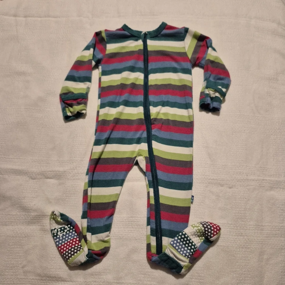 Kickee pants boys 6-9 months striped zipper closure footie VGUC - Picture 1 of 6